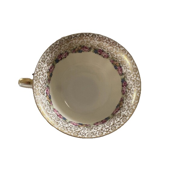 Vintage Rosenthal Bavaria Ivory Germany Floral Footed Tea Cup Saucer Gold Accent - Picture 3 of 12